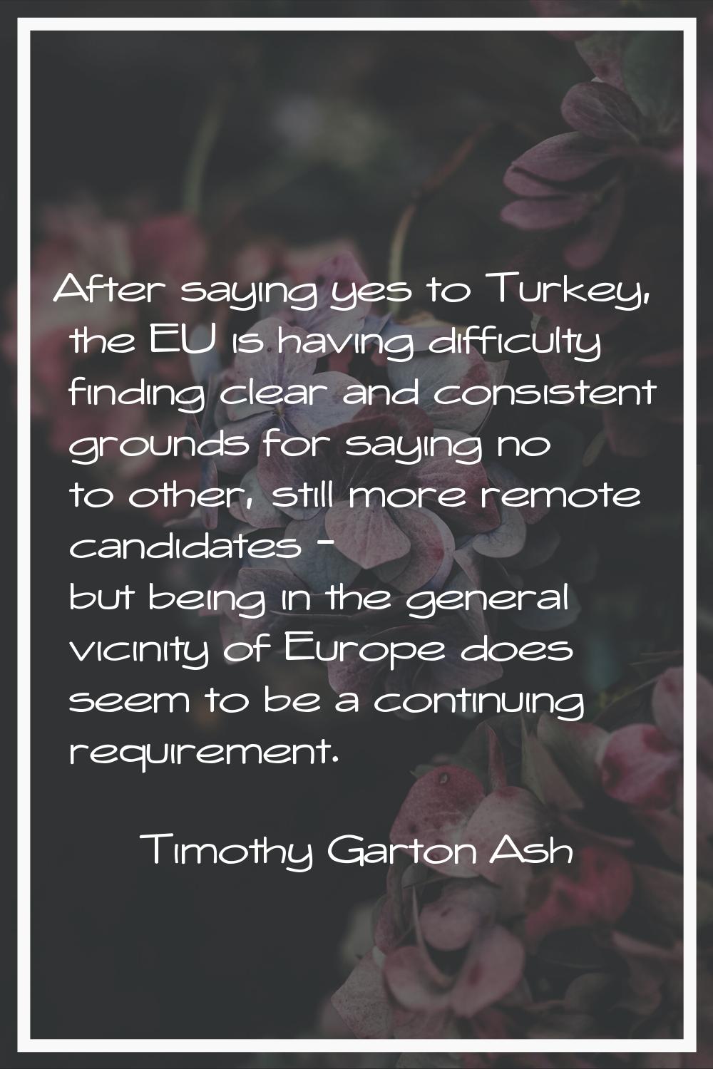 After saying yes to Turkey, the EU is having difficulty finding clear and consistent grounds for sa