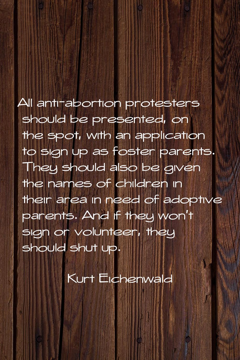 All anti-abortion protesters should be presented, on the spot, with an application to sign up as fo