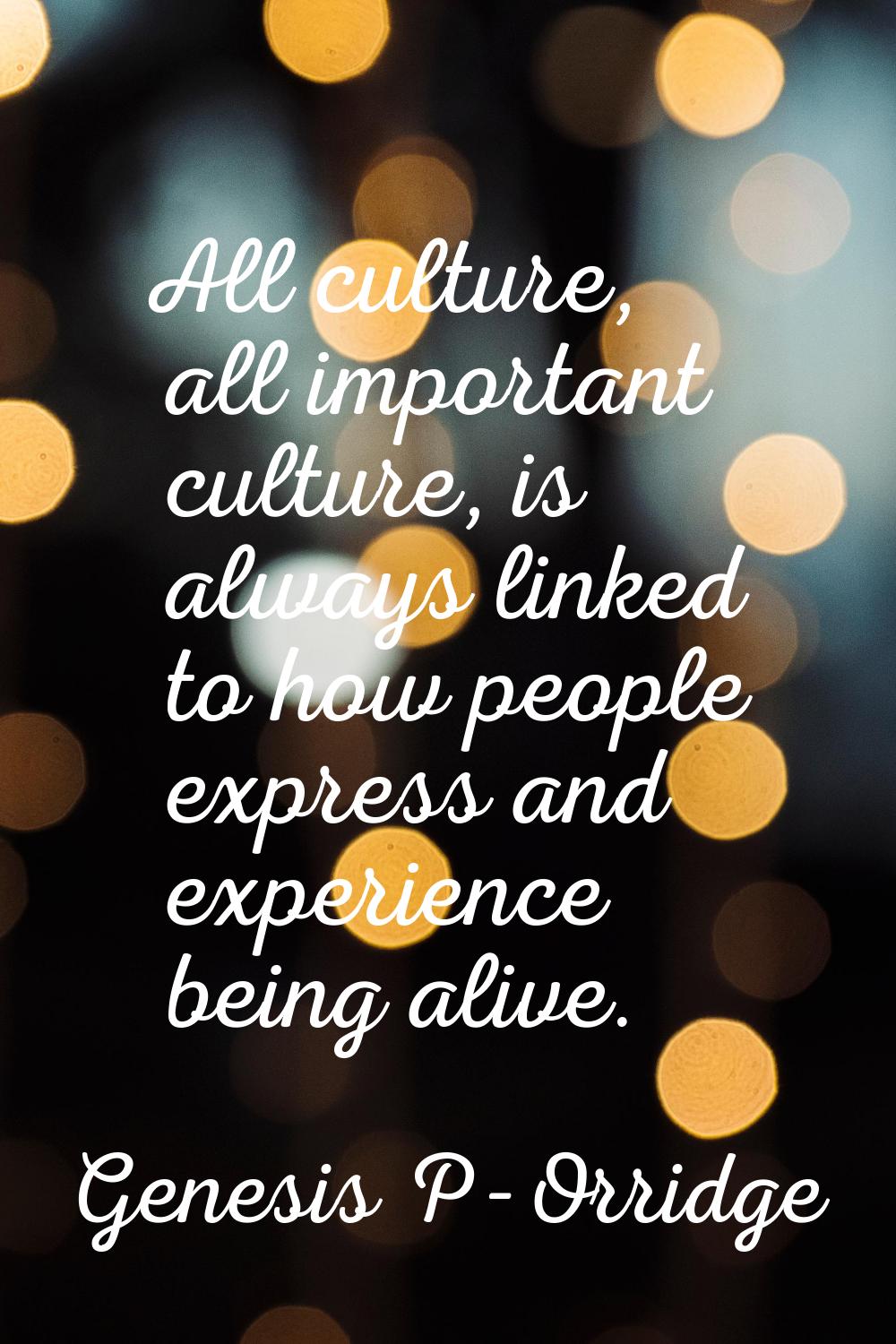 All culture, all important culture, is always linked to how people express and experience being ali