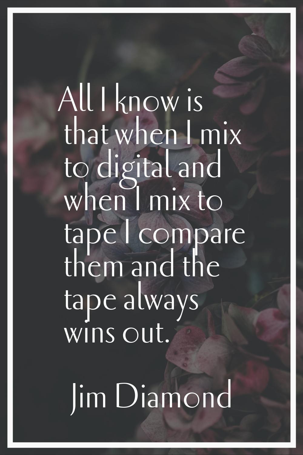All I know is that when I mix to digital and when I mix to tape I compare them and the tape always 
