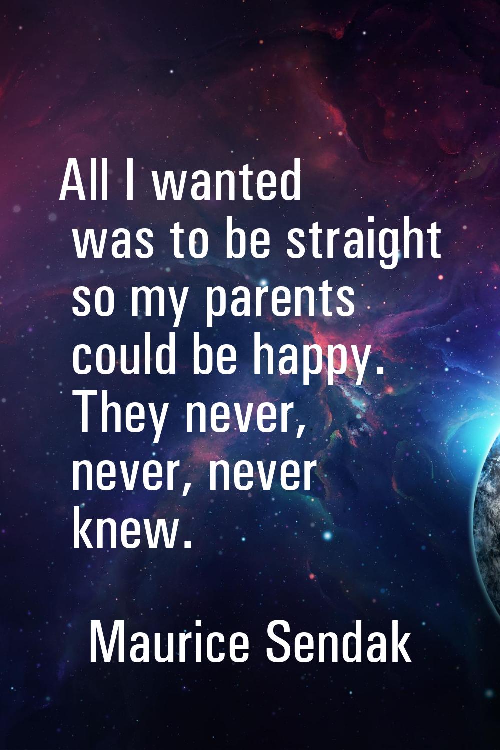 All I wanted was to be straight so my parents could be happy. They never, never, never knew.