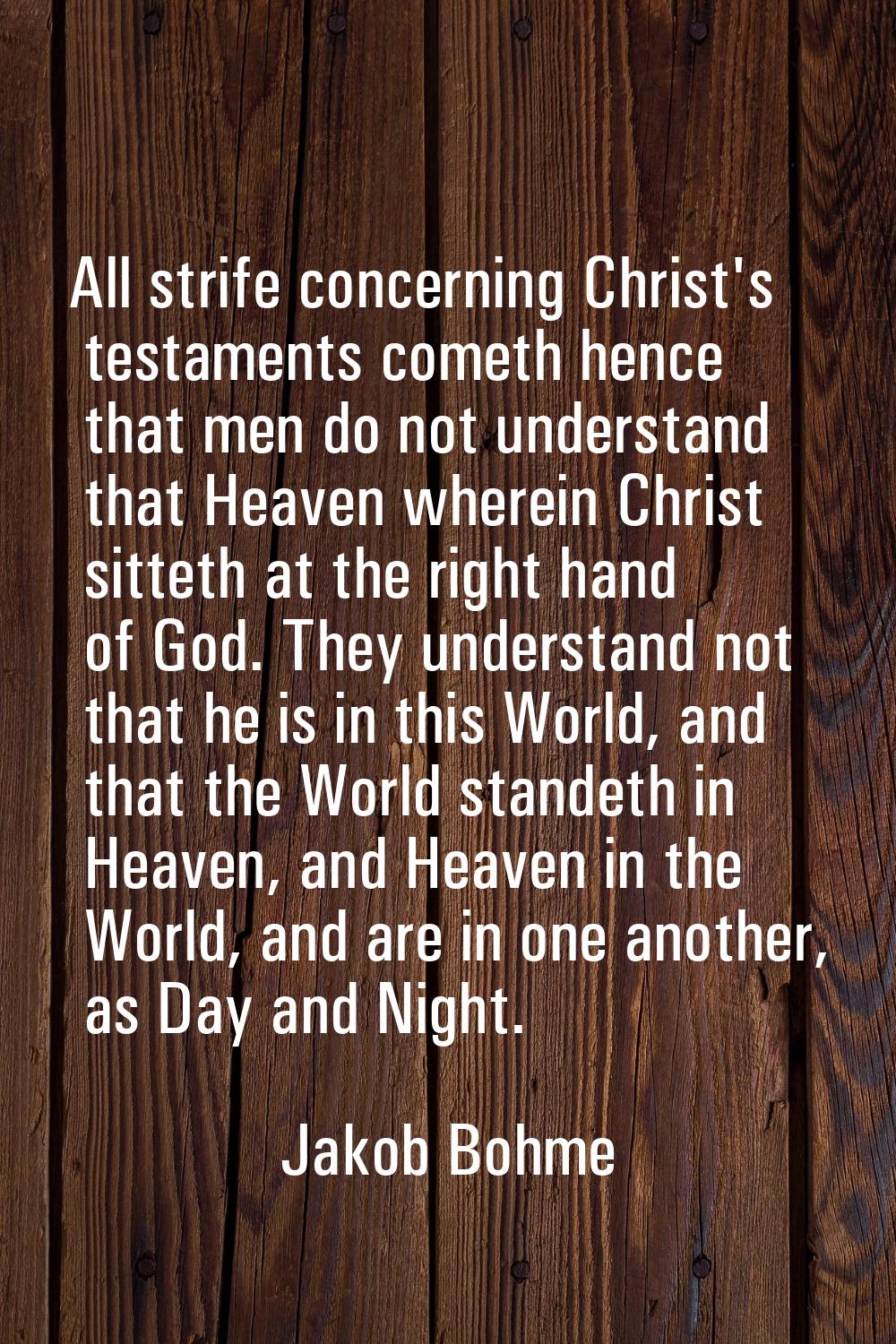 All strife concerning Christ's testaments cometh hence that men do not understand that Heaven where
