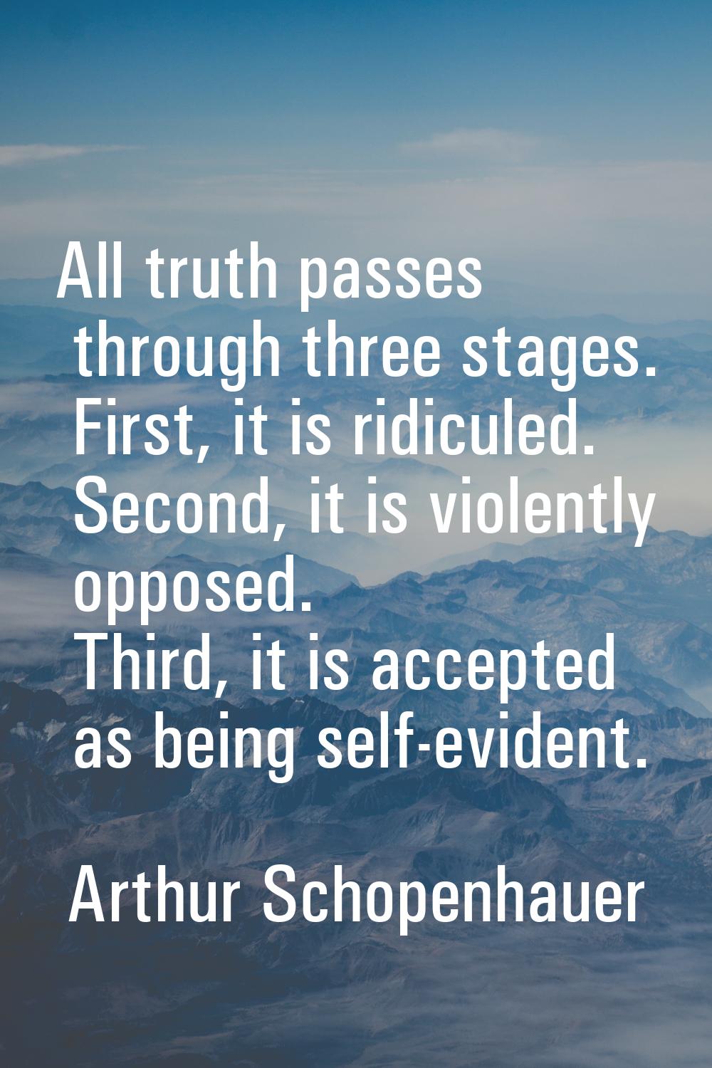 All truth passes through three stages. First, it is ridiculed. Second, it is violently opposed. Thi