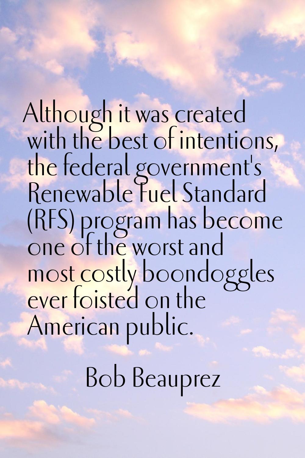 Although it was created with the best of intentions, the federal government's Renewable Fuel Standa