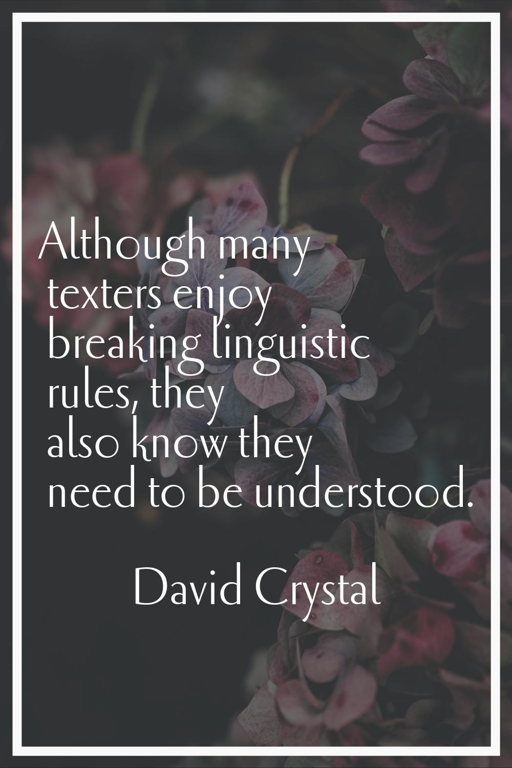 Although many texters enjoy breaking linguistic rules, they also know they need to be understood.