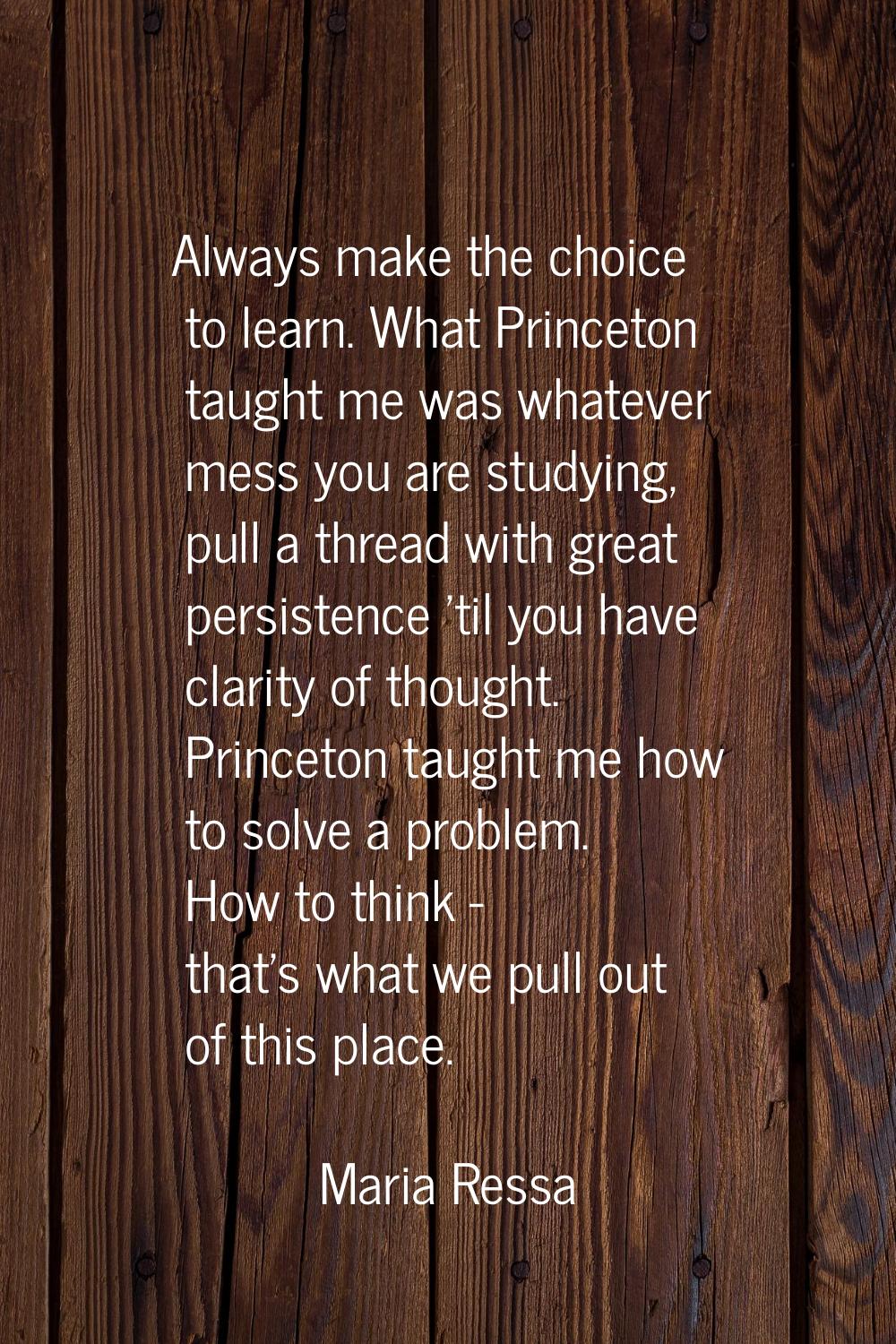 Always make the choice to learn. What Princeton taught me was whatever mess you are studying, pull 