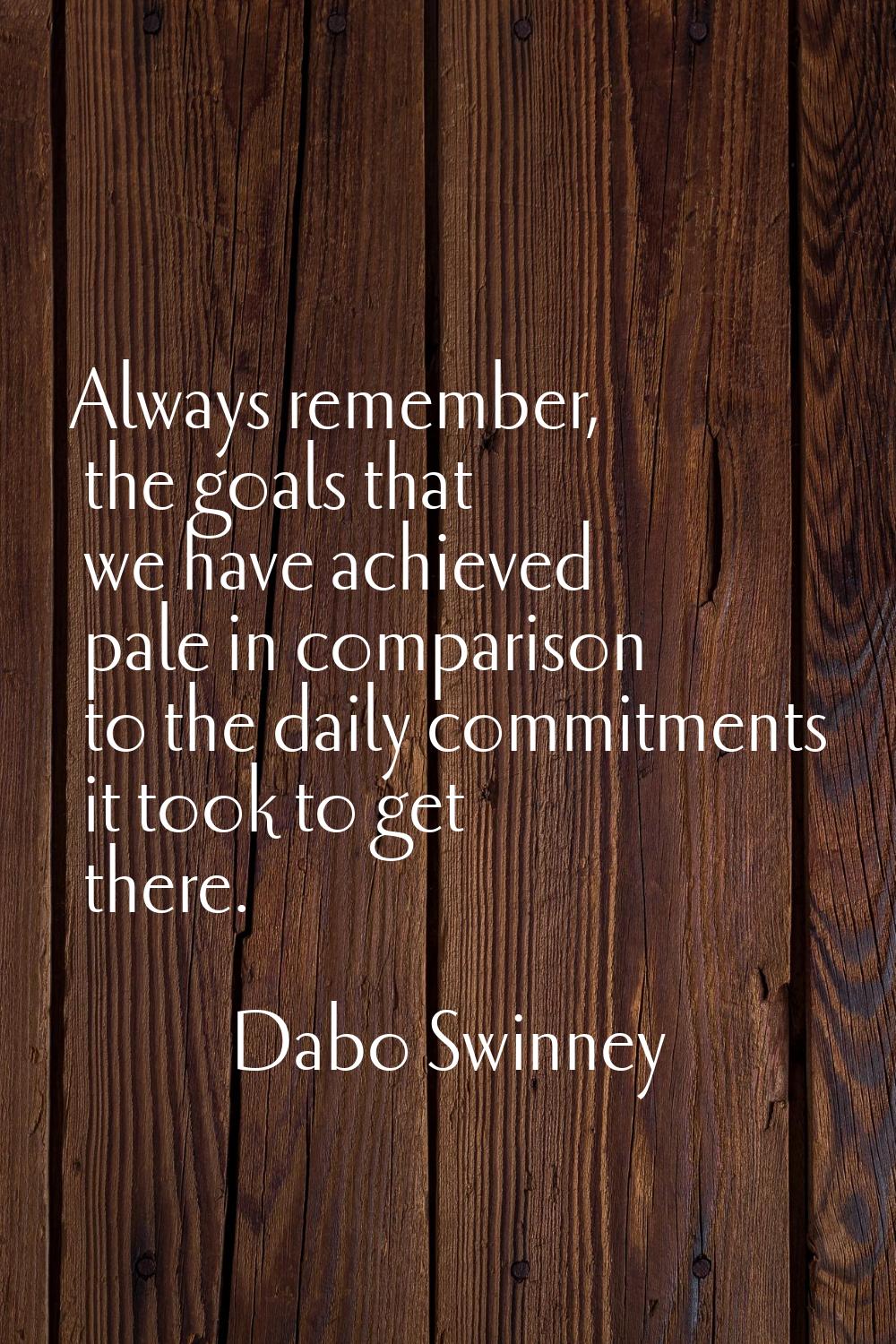 Always remember, the goals that we have achieved pale in comparison to the daily commitments it too