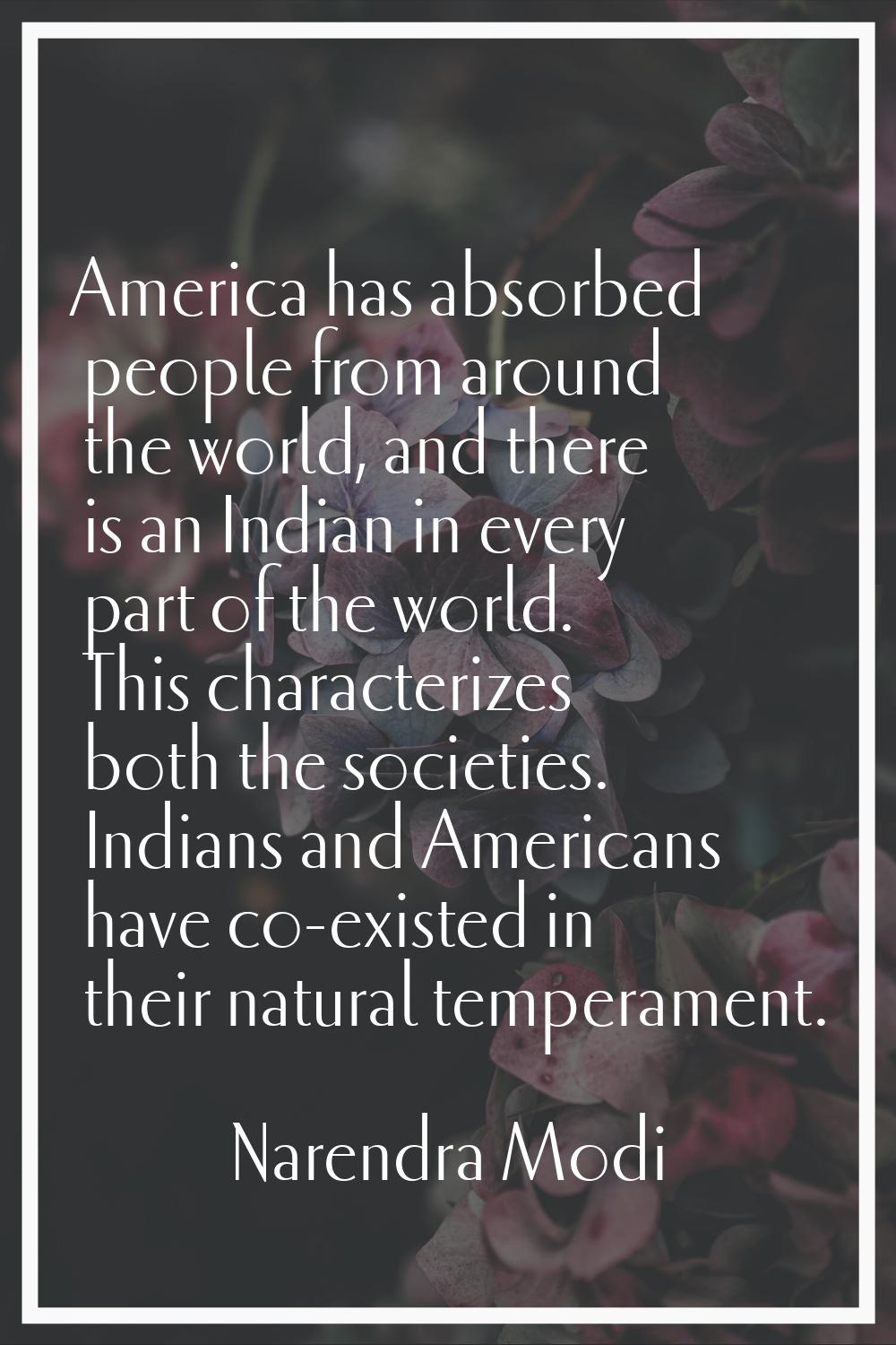 America has absorbed people from around the world, and there is an Indian in every part of the worl