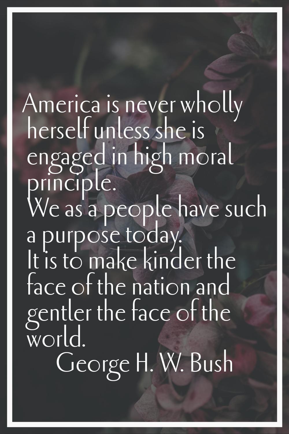 America is never wholly herself unless she is engaged in high moral principle. We as a people have 