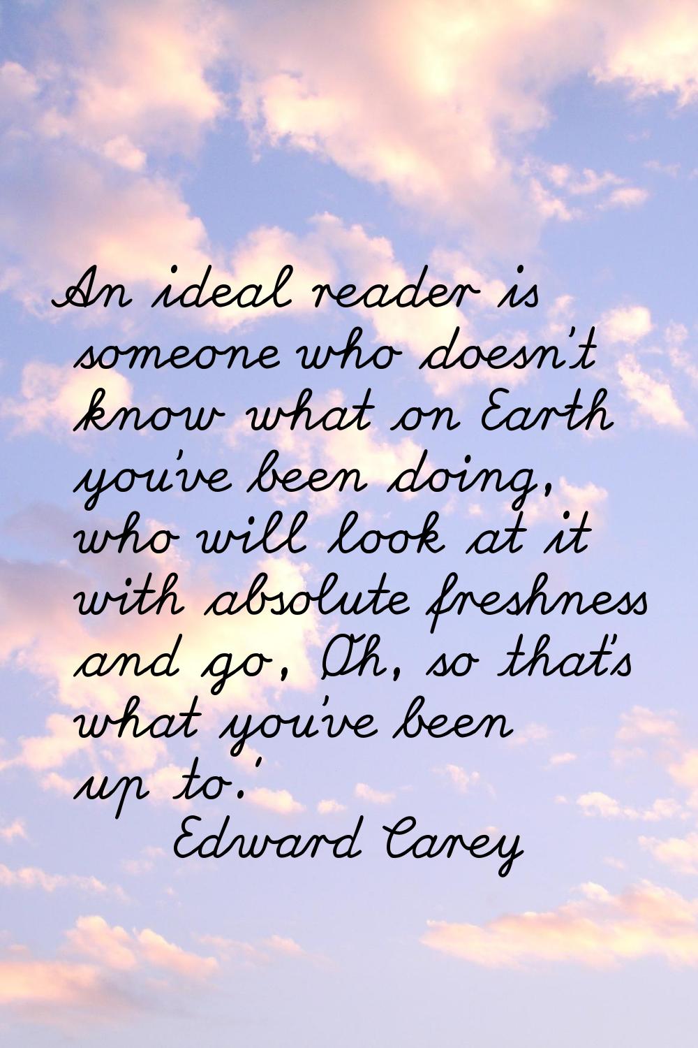 An ideal reader is someone who doesn't know what on Earth you've been doing, who will look at it wi