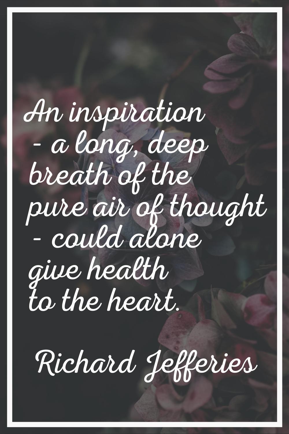 An inspiration - a long, deep breath of the pure air of thought - could alone give health to the he