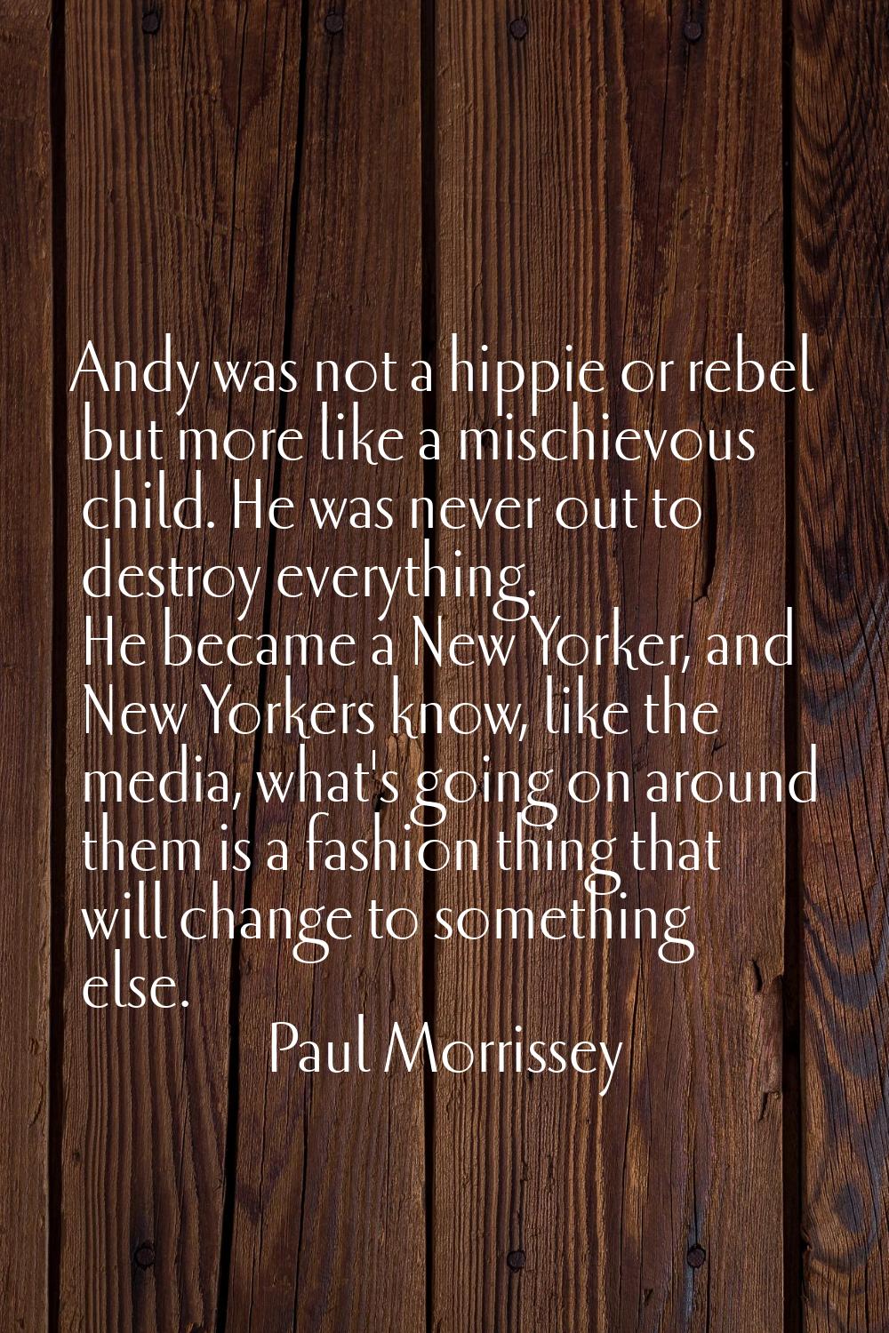 Andy was not a hippie or rebel but more like a mischievous child. He was never out to destroy every