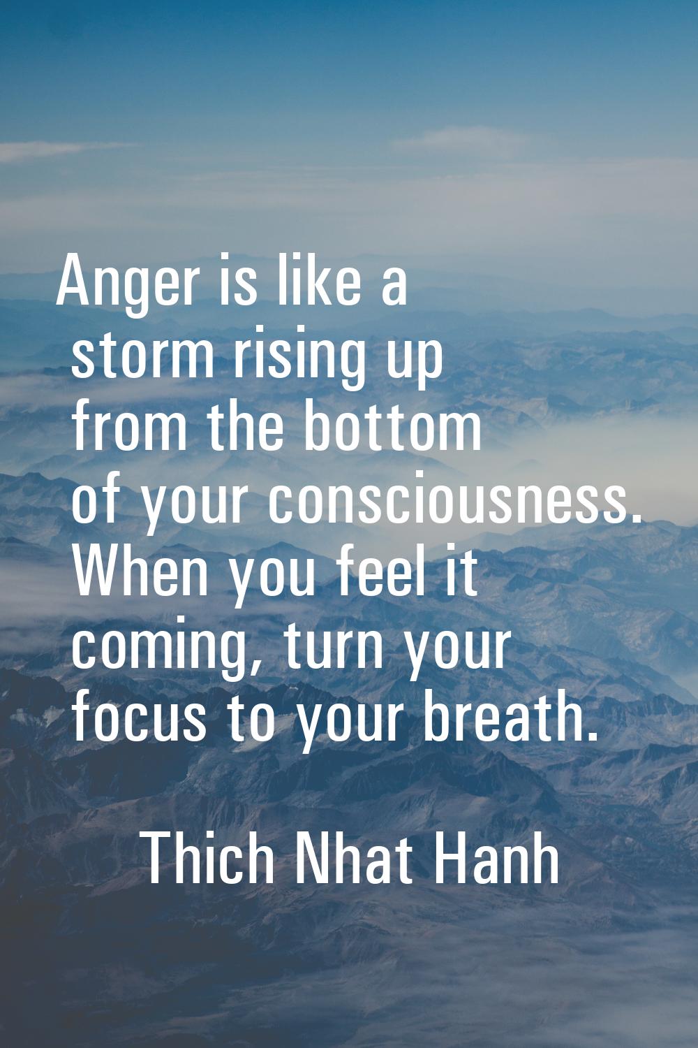 Anger is like a storm rising up from the bottom of your consciousness. When you feel it coming, tur