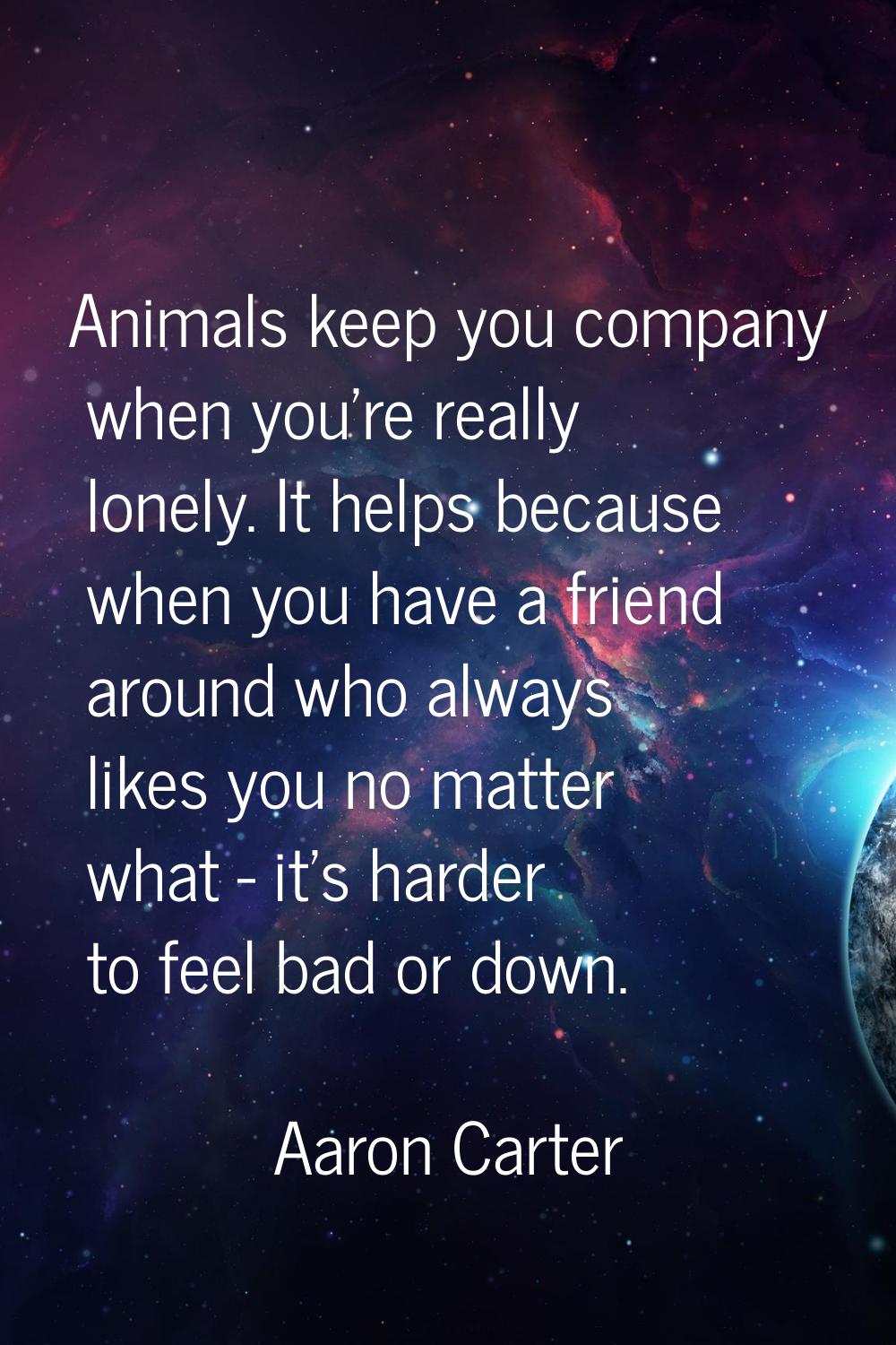 Animals keep you company when you're really lonely. It helps because when you have a friend around 