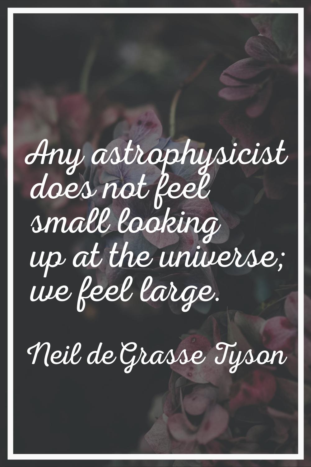 Any astrophysicist does not feel small looking up at the universe; we feel large.