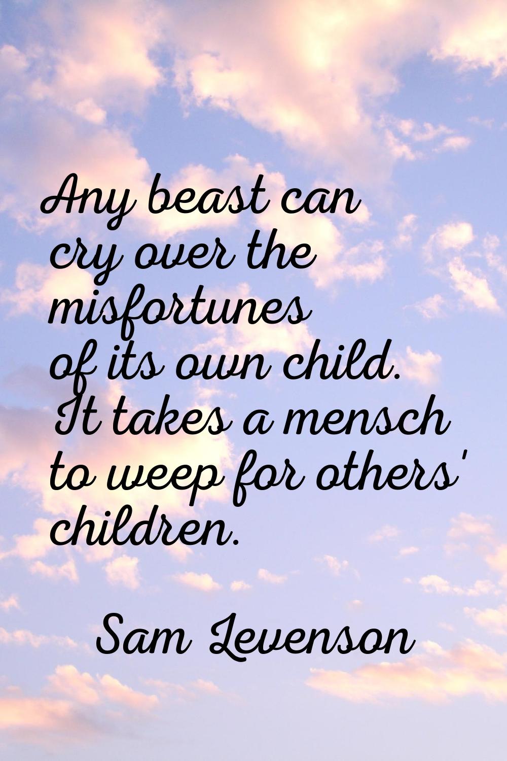 Any beast can cry over the misfortunes of its own child. It takes a mensch to weep for others' chil