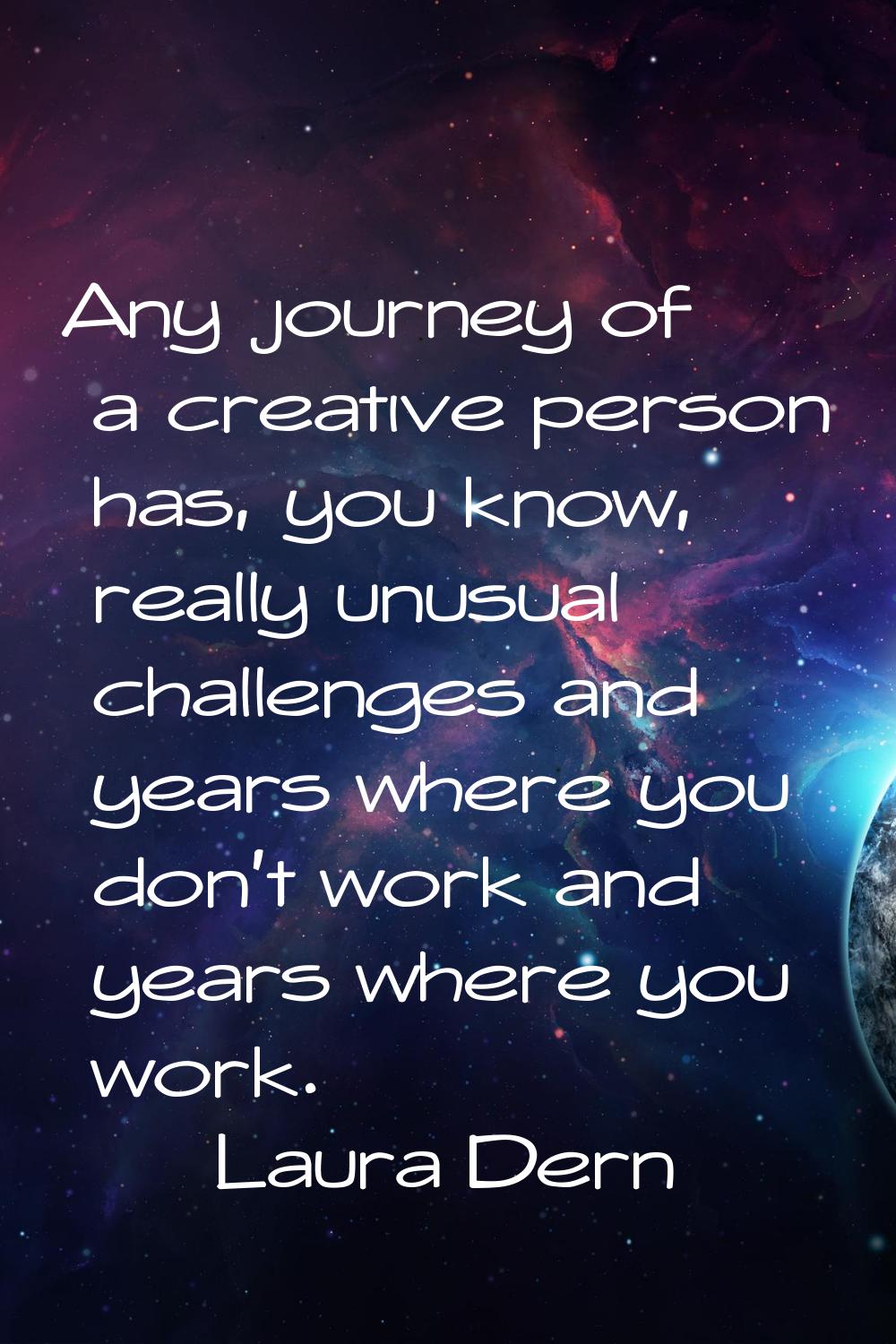 Any journey of a creative person has, you know, really unusual challenges and years where you don't