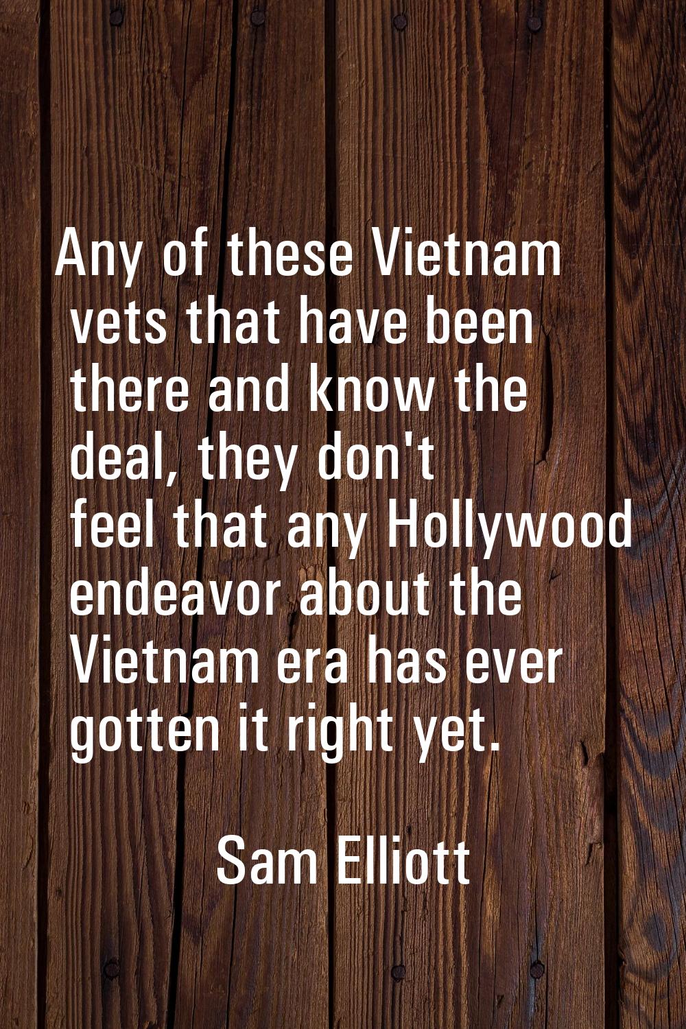 Any of these Vietnam vets that have been there and know the deal, they don't feel that any Hollywoo
