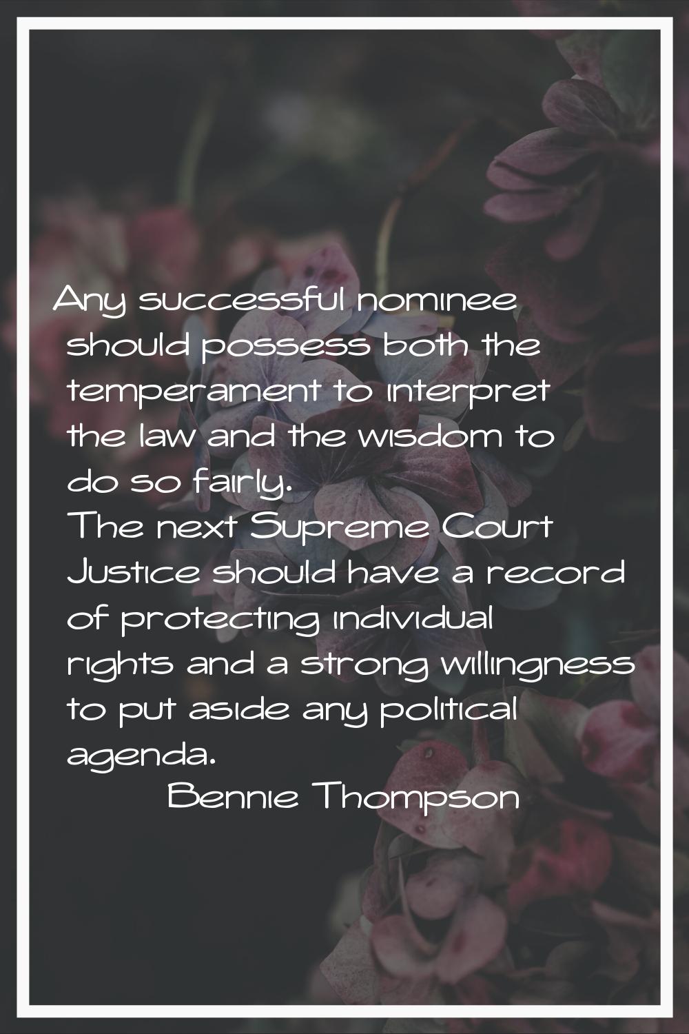 Any successful nominee should possess both the temperament to interpret the law and the wisdom to d