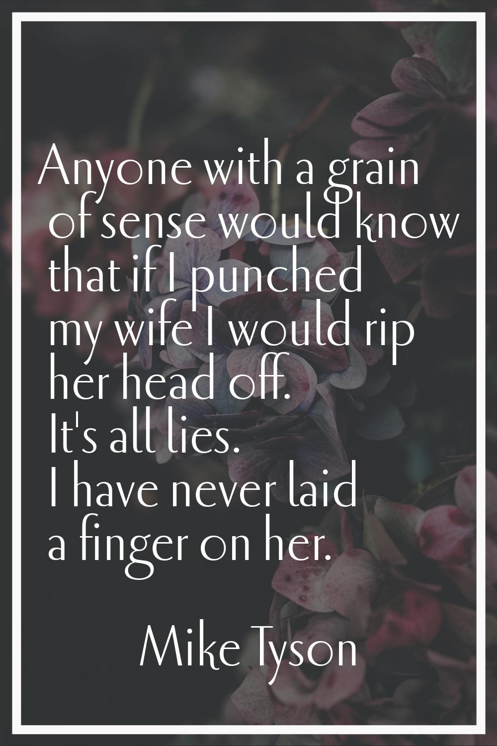 Anyone with a grain of sense would know that if I punched my wife I would rip her head off. It's al