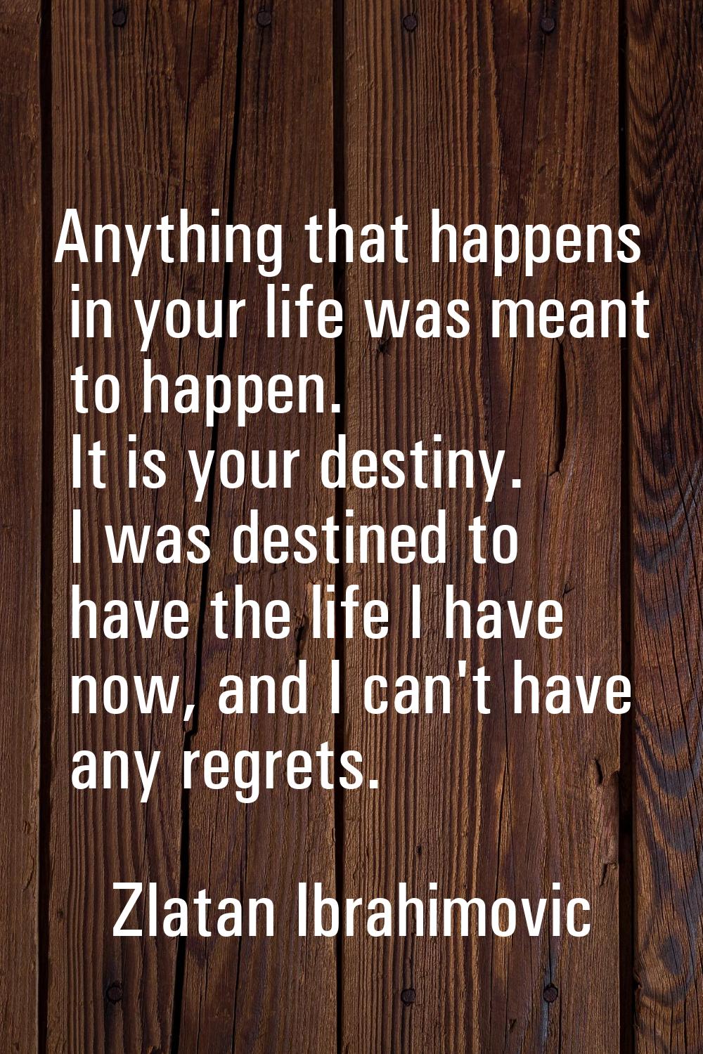 Anything that happens in your life was meant to happen. It is your destiny. I was destined to have 