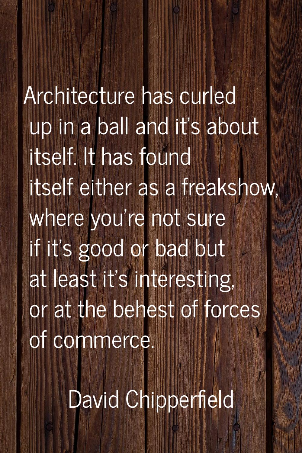Architecture has curled up in a ball and it's about itself. It has found itself either as a freaksh