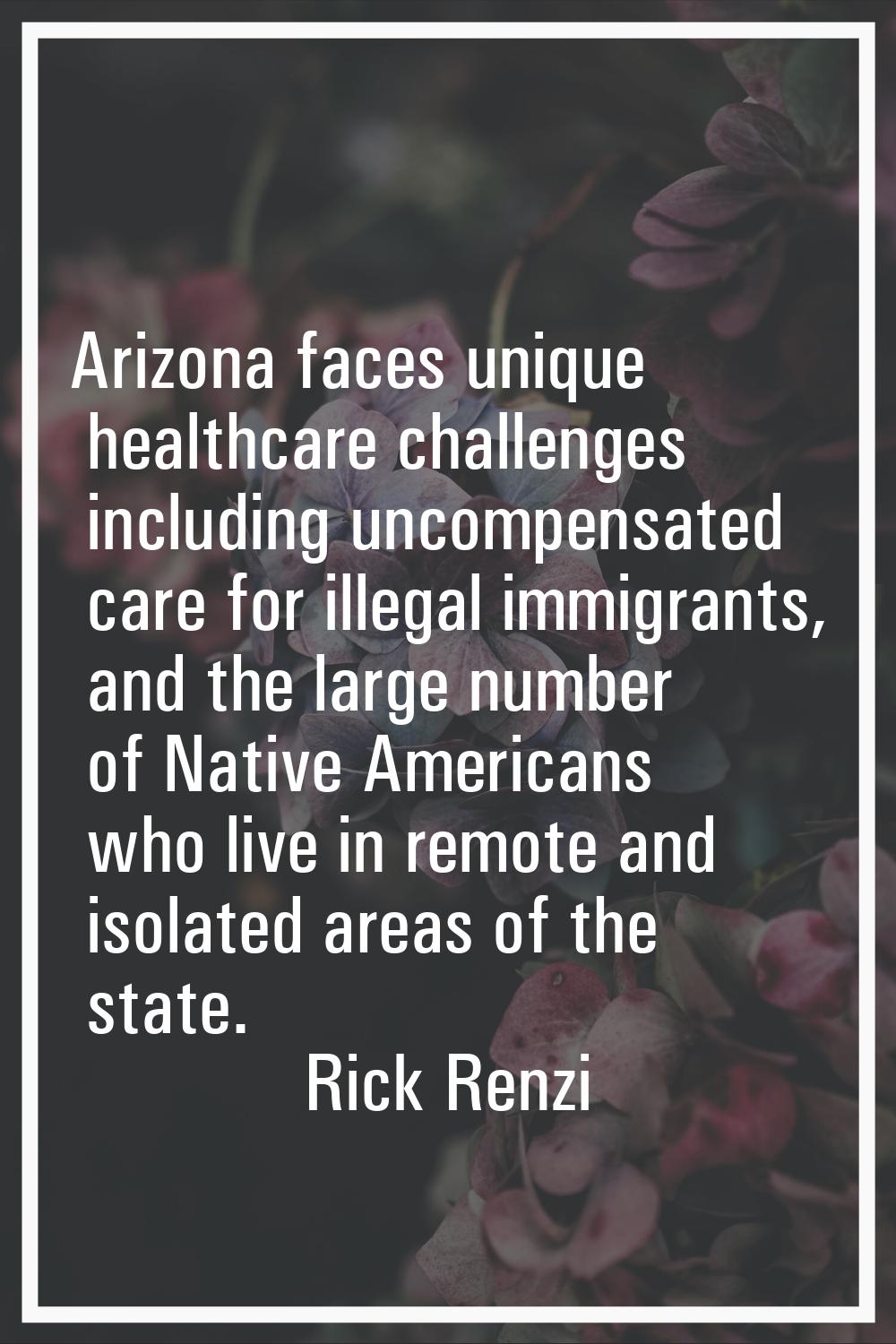 Arizona faces unique healthcare challenges including uncompensated care for illegal immigrants, and