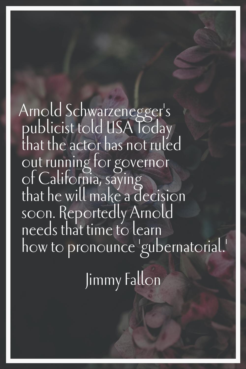 Arnold Schwarzenegger's publicist told USA Today that the actor has not ruled out running for gover