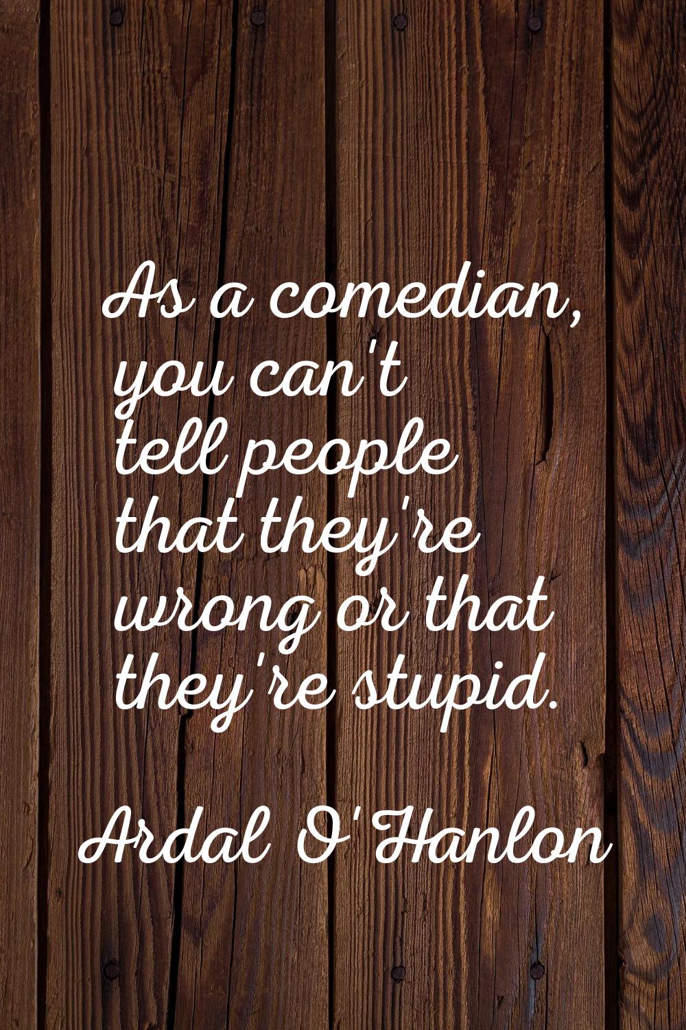 As a comedian, you can't tell people that they're wrong or that they're stupid.