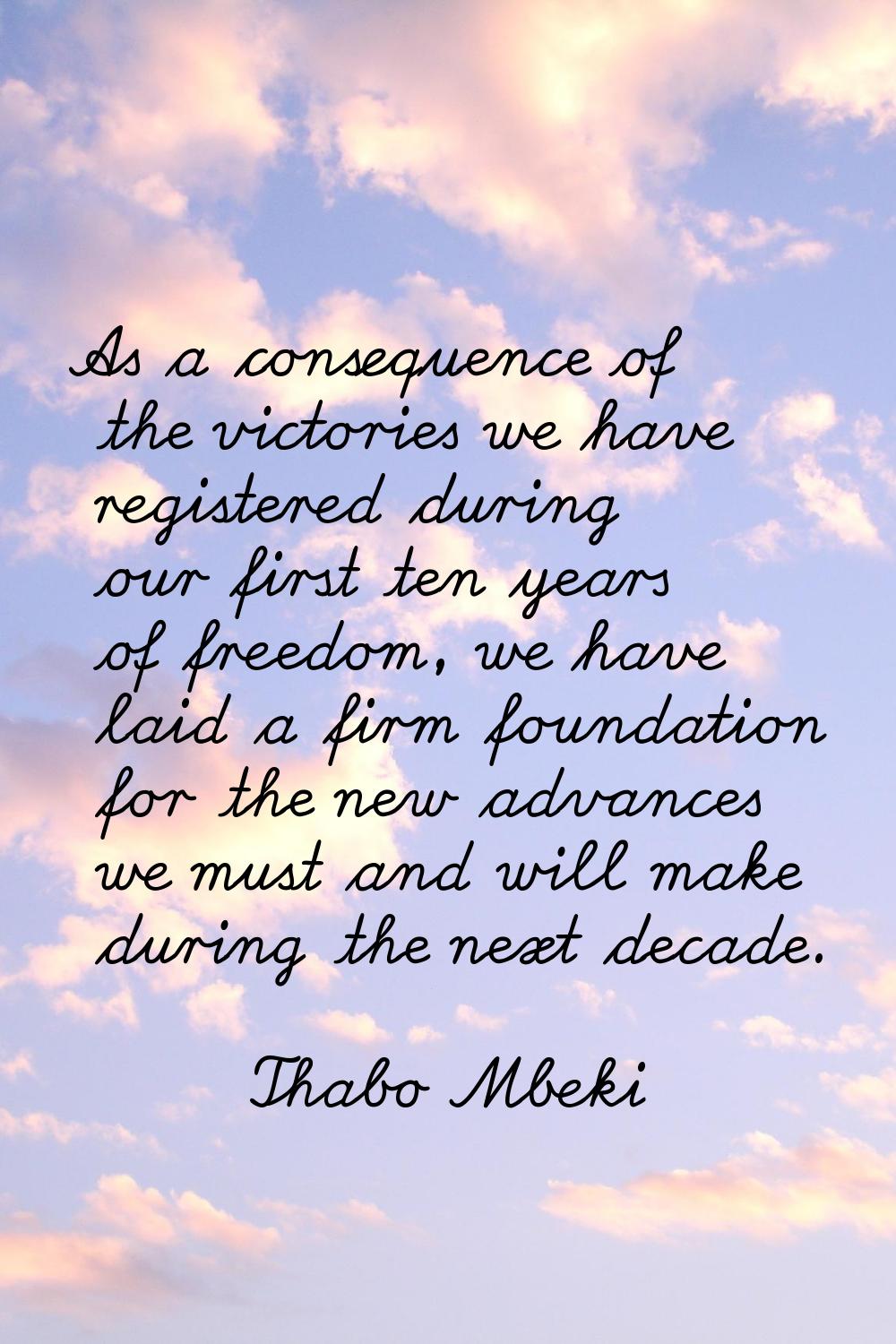 As a consequence of the victories we have registered during our first ten years of freedom, we have