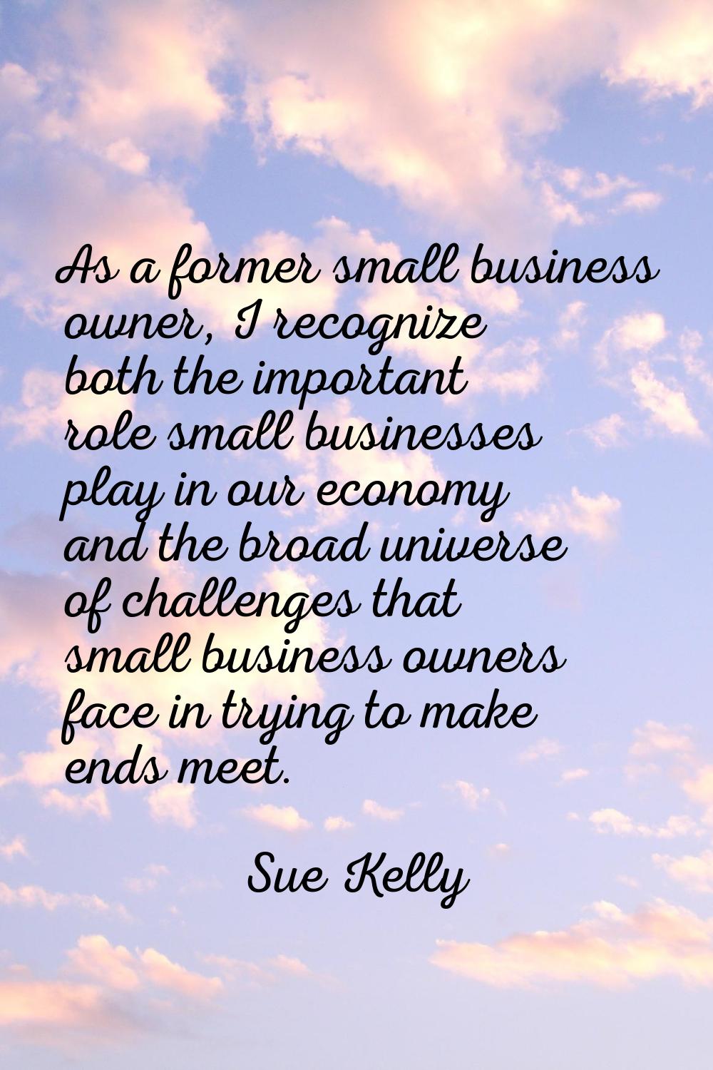 As a former small business owner, I recognize both the important role small businesses play in our 