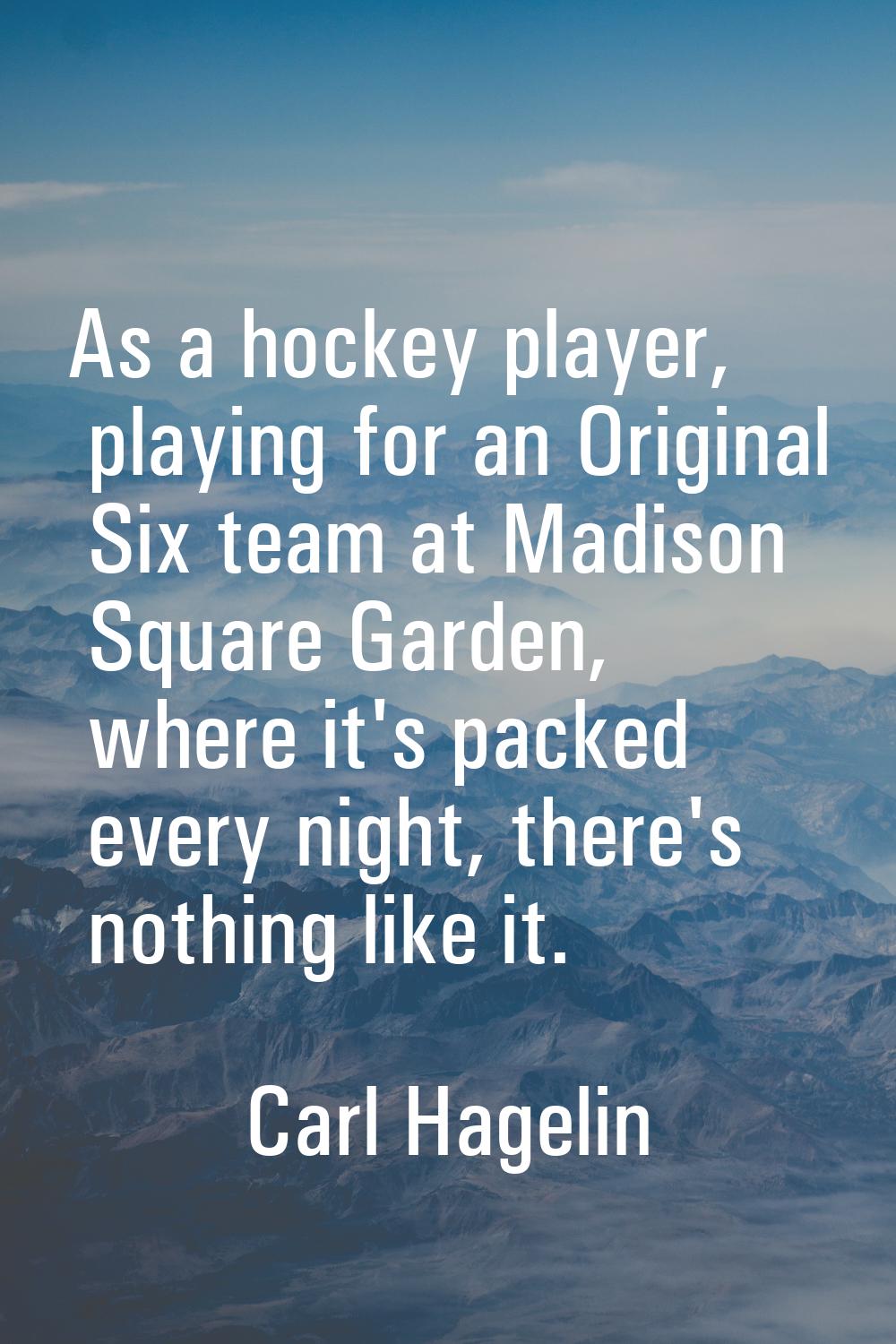 As a hockey player, playing for an Original Six team at Madison Square Garden, where it's packed ev