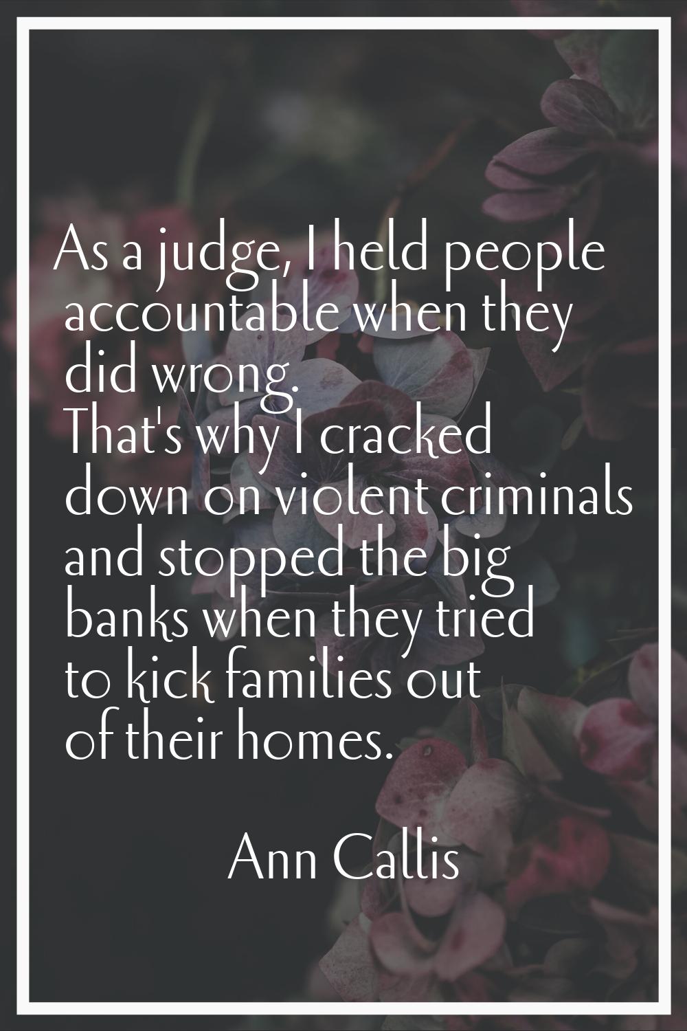 As a judge, I held people accountable when they did wrong. That's why I cracked down on violent cri