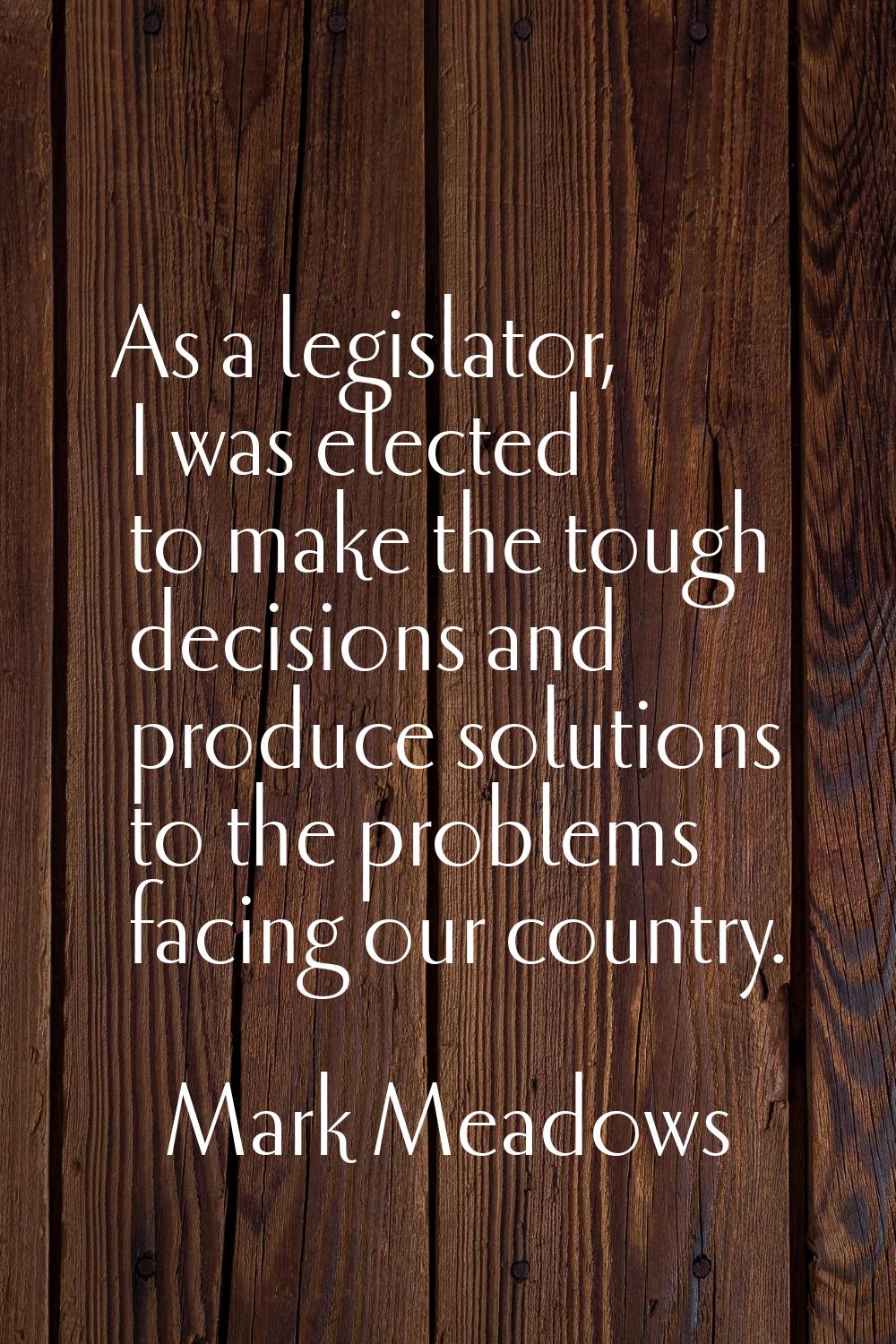 As a legislator, I was elected to make the tough decisions and produce solutions to the problems fa