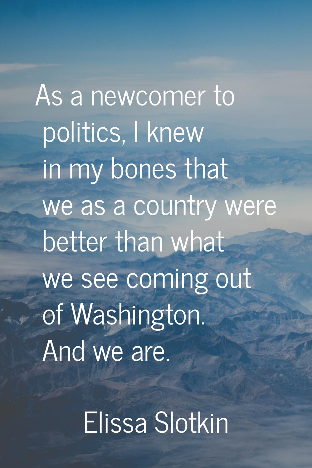 As a newcomer to politics, I knew in my bones that we as a country were better than what we see com