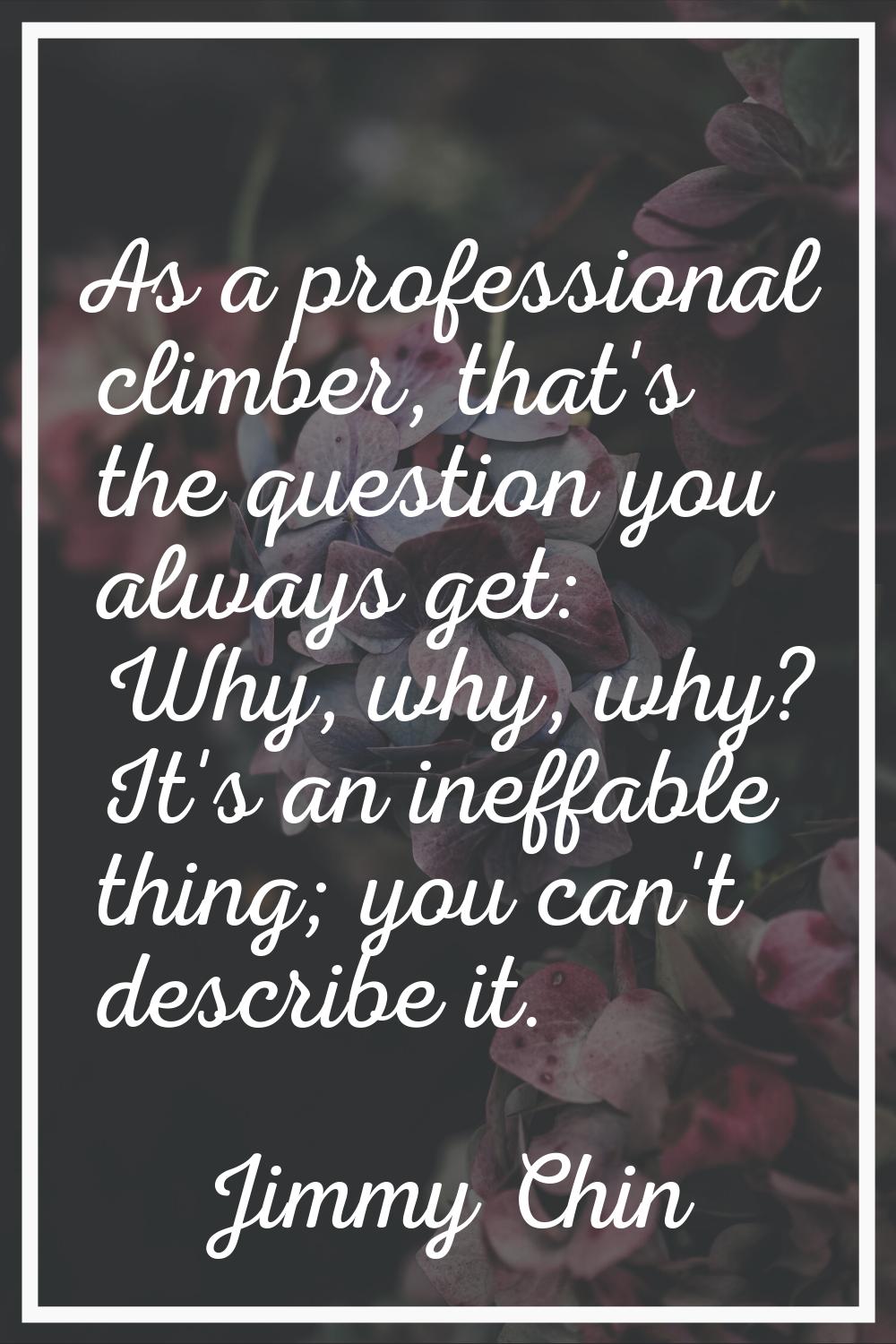 As a professional climber, that's the question you always get: Why, why, why? It's an ineffable thi