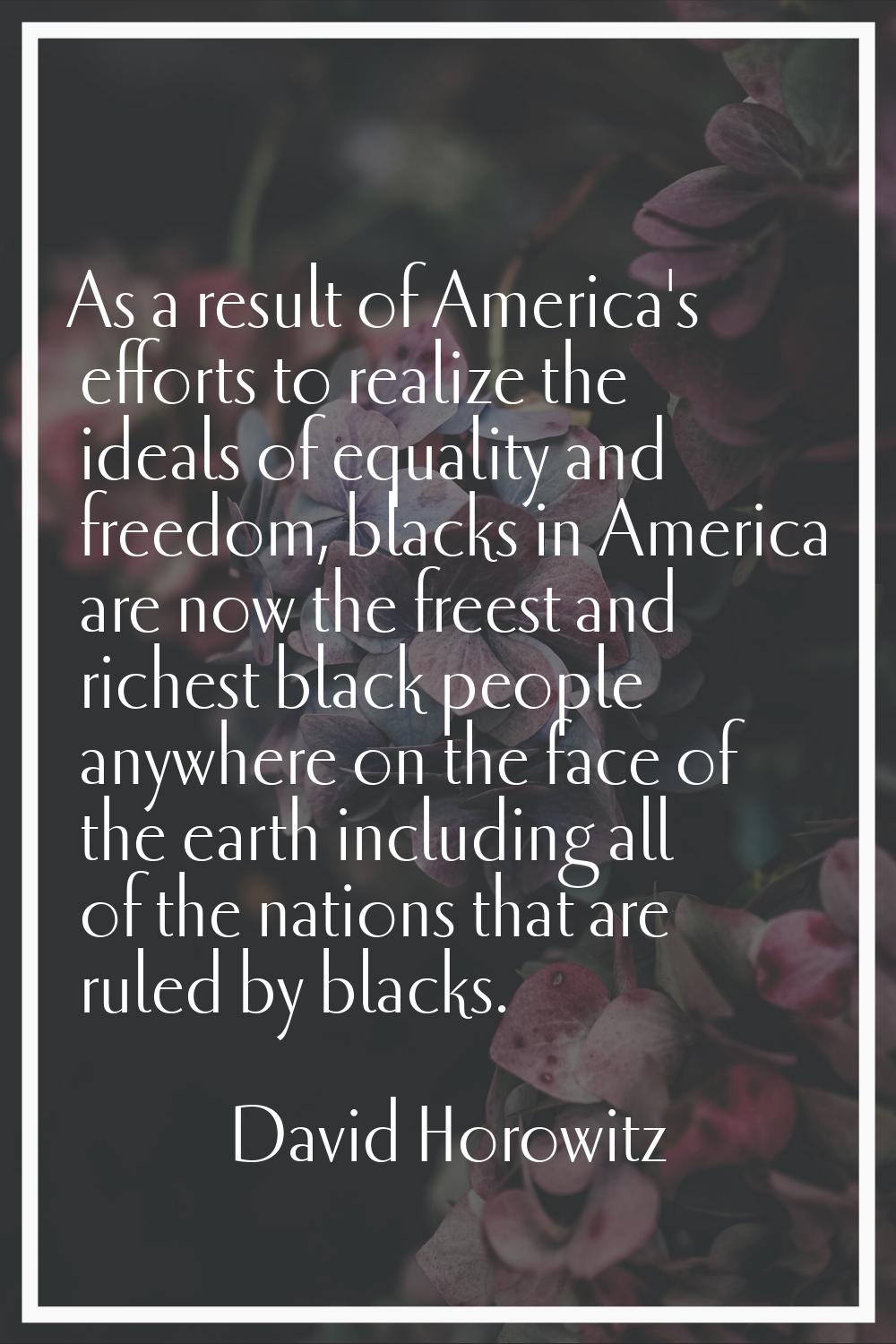 As a result of America's efforts to realize the ideals of equality and freedom, blacks in America a