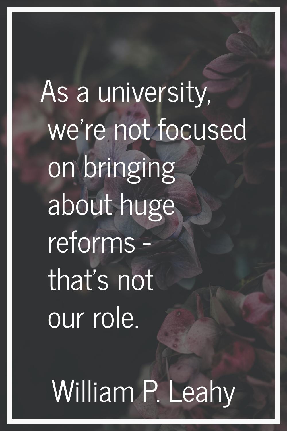 As a university, we're not focused on bringing about huge reforms - that's not our role.