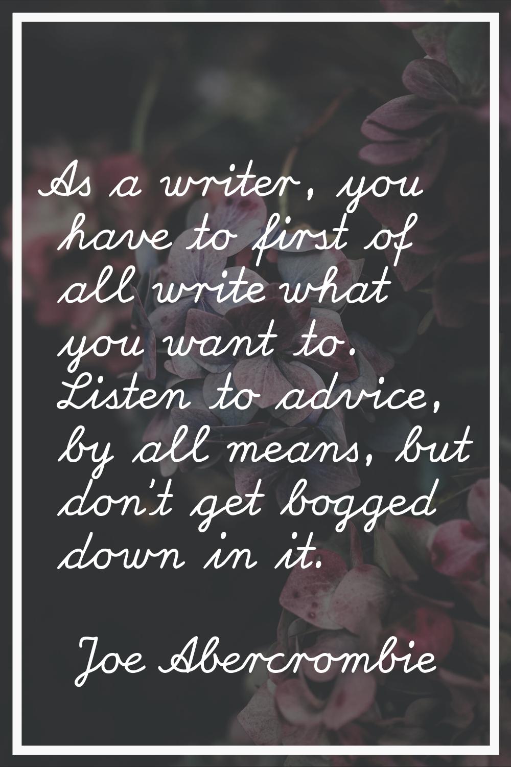 As a writer, you have to first of all write what you want to. Listen to advice, by all means, but d