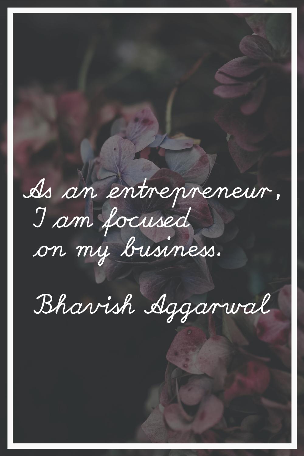 As an entrepreneur, I am focused on my business.
