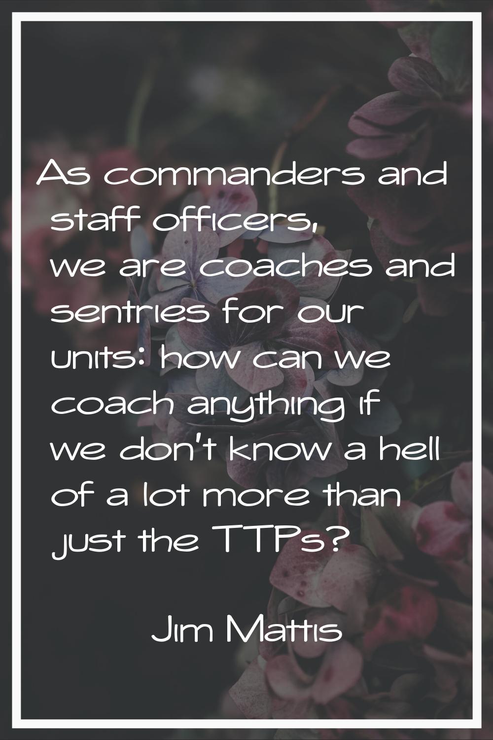 As commanders and staff officers, we are coaches and sentries for our units: how can we coach anyth