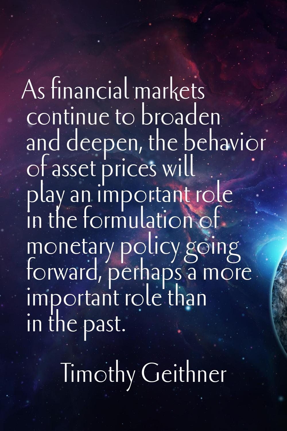 As financial markets continue to broaden and deepen, the behavior of asset prices will play an impo