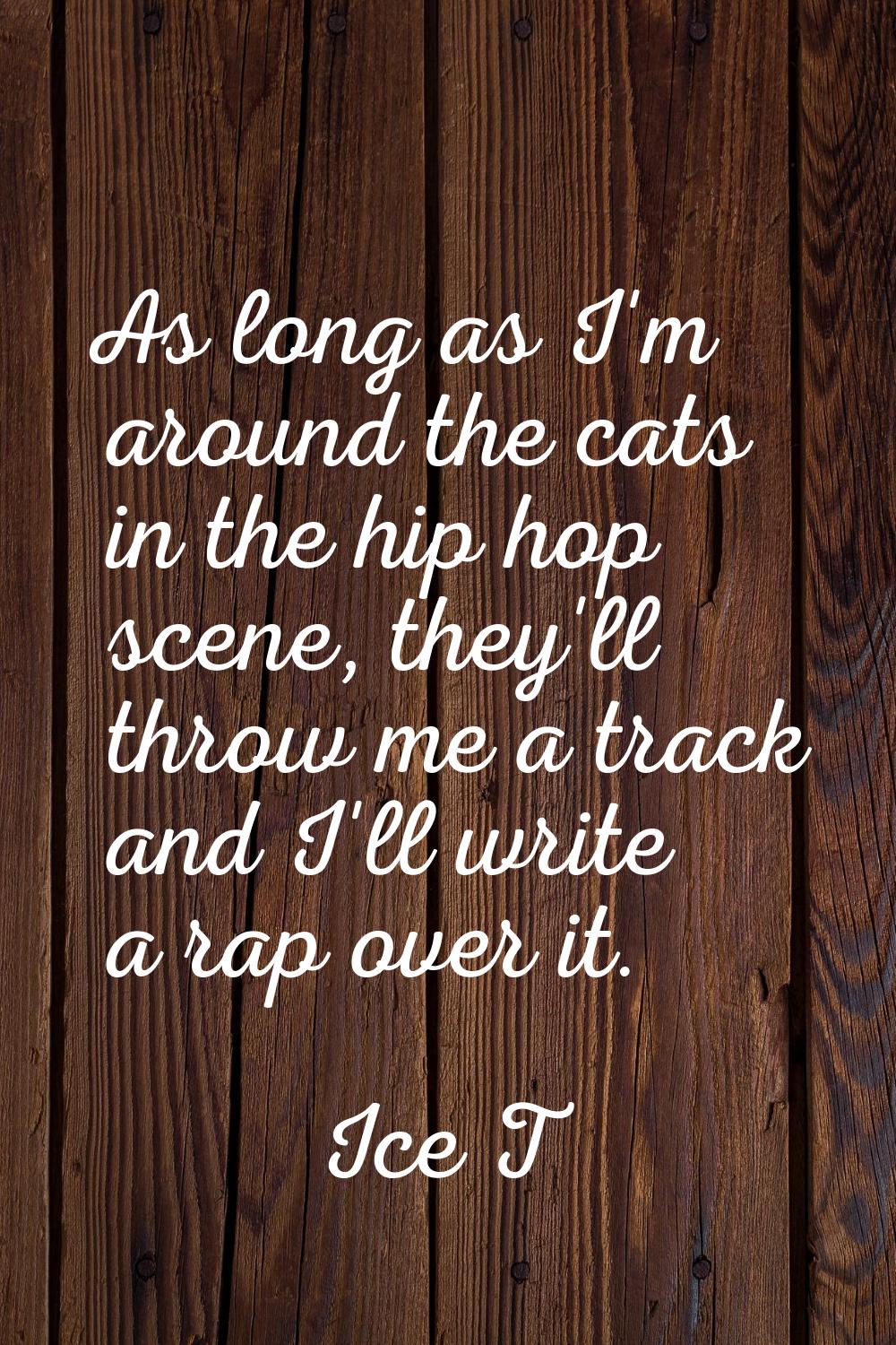 As long as I'm around the cats in the hip hop scene, they'll throw me a track and I'll write a rap 