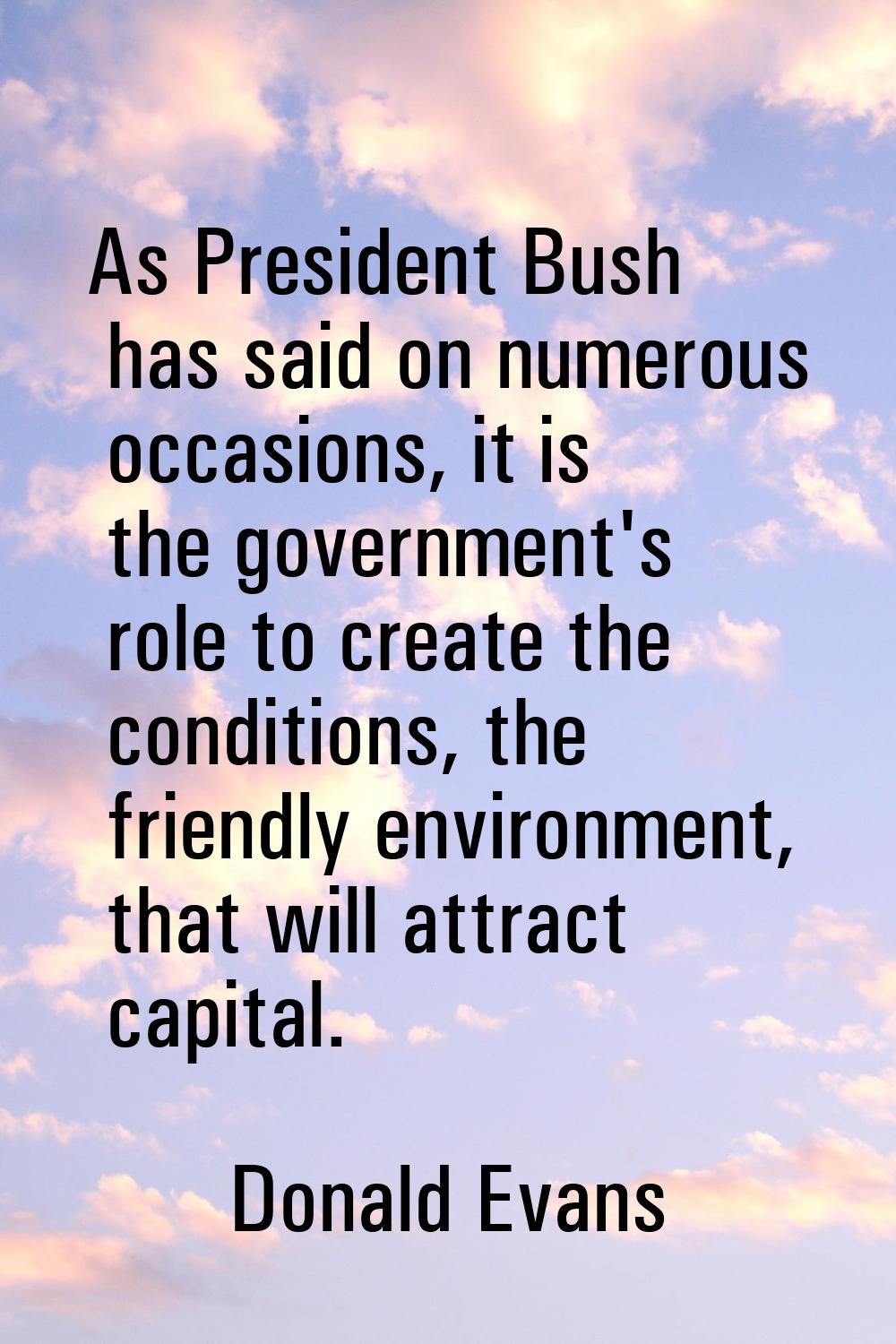 As President Bush has said on numerous occasions, it is the government's role to create the conditi