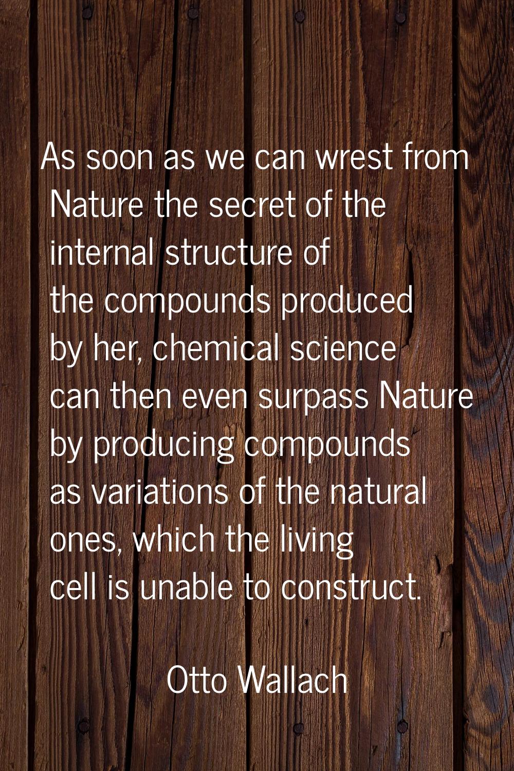 As soon as we can wrest from Nature the secret of the internal structure of the compounds produced 