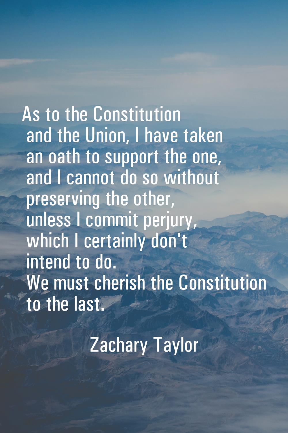 As to the Constitution and the Union, I have taken an oath to support the one, and I cannot do so w