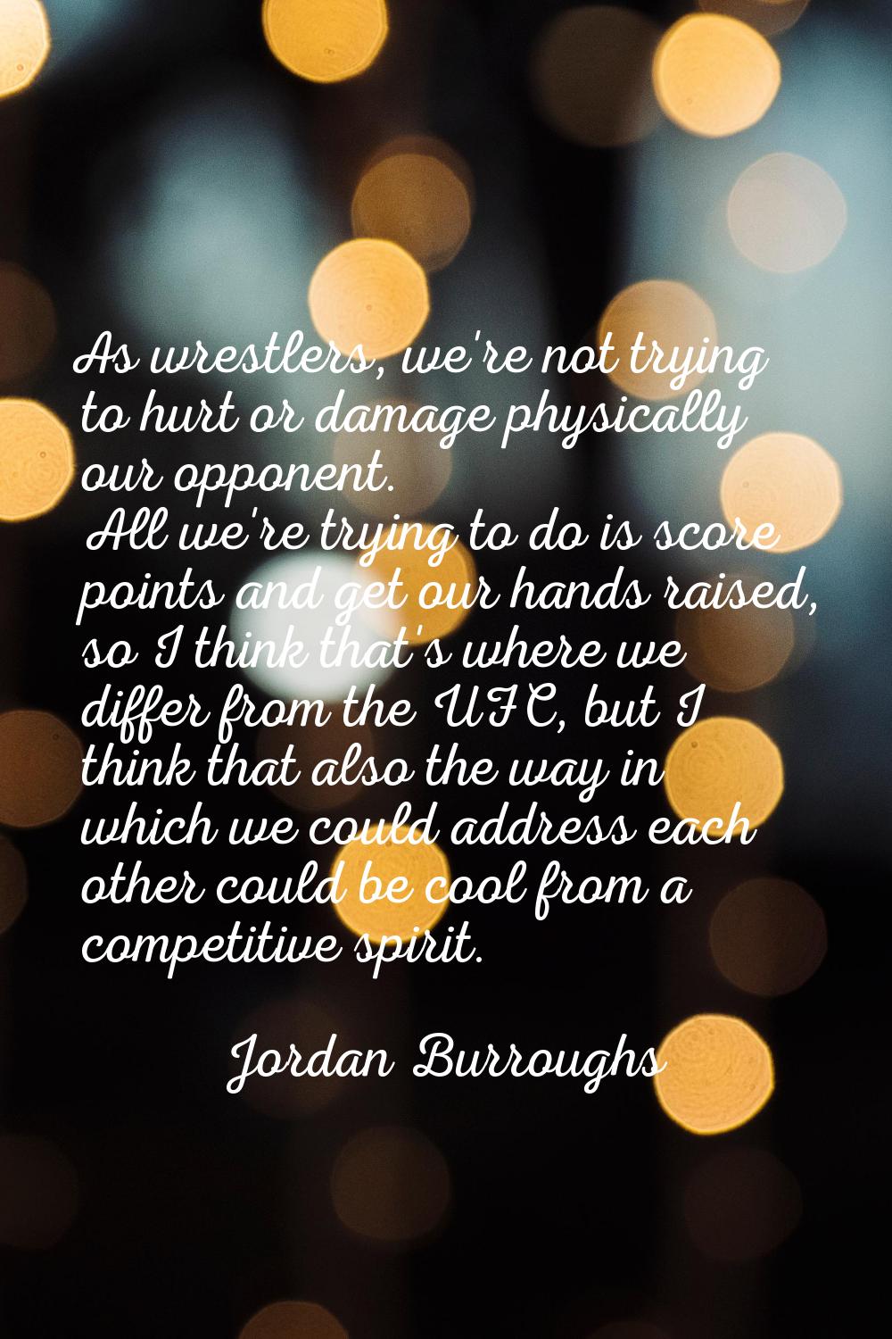 As wrestlers, we're not trying to hurt or damage physically our opponent. All we're trying to do is