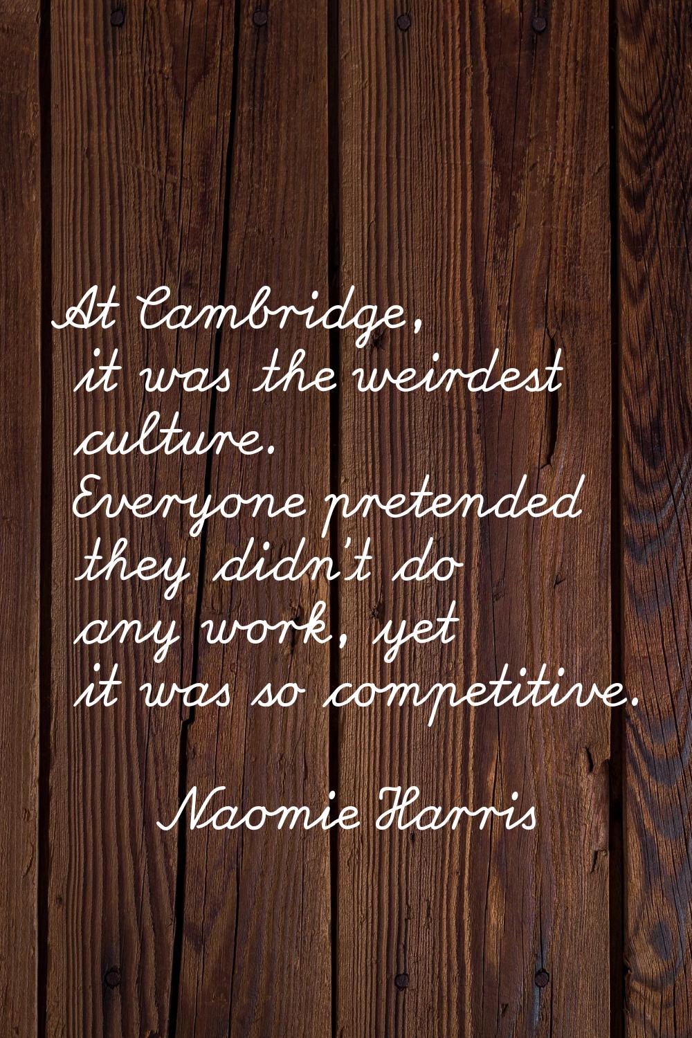 At Cambridge, it was the weirdest culture. Everyone pretended they didn't do any work, yet it was s