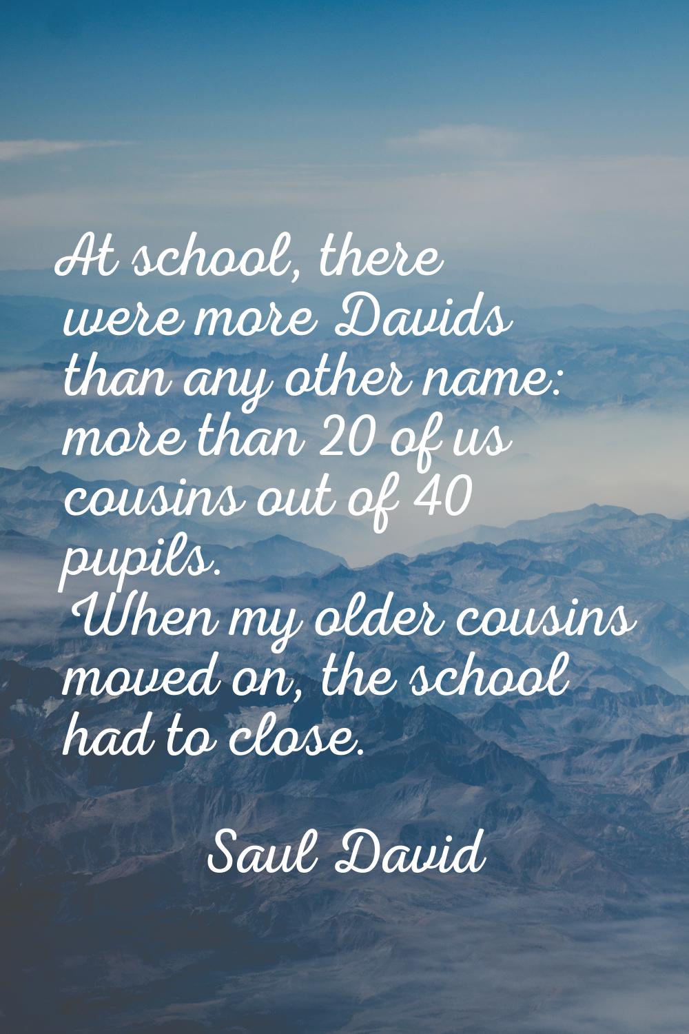 At school, there were more Davids than any other name: more than 20 of us cousins out of 40 pupils.