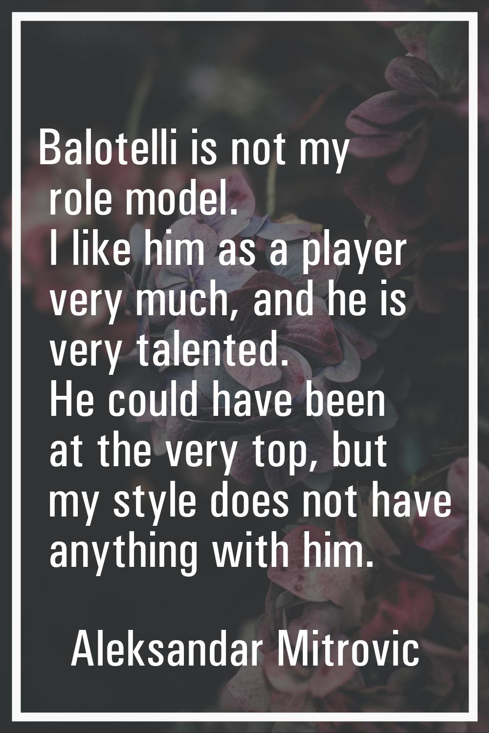 Balotelli is not my role model. I like him as a player very much, and he is very talented. He could